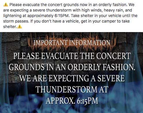 Please evacuate the concert grounds in an orderly fashion. ⚠️