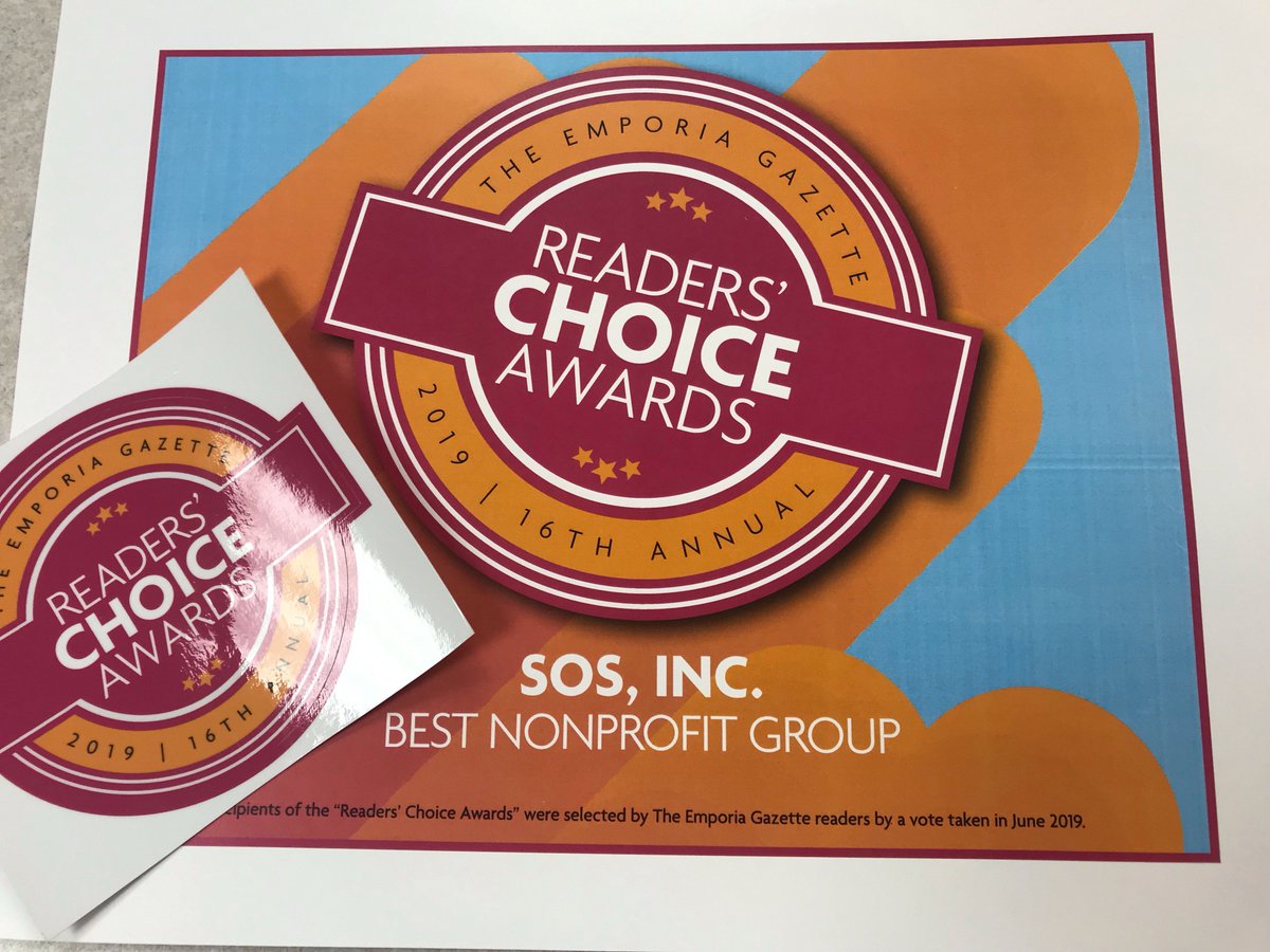 SOSKansas's tweet image. Thank you to the @emporiagazette for presenting us with the 2019 Best NonProfit Award! We are so honored and grateful to be a part of such a supportive community.