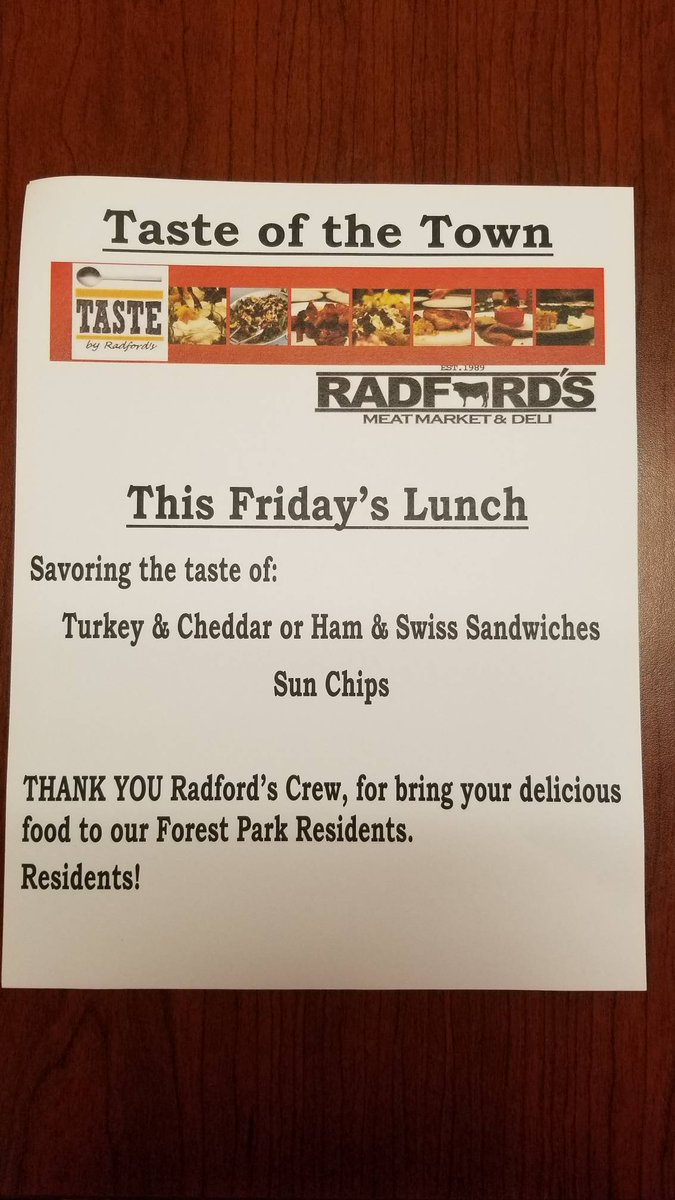 Forest_ParkHC's tweet photo. Our Residents enjoyed a delicious Catered Meal from the Fantastic Crew at Radford's Deli for their Taste of the Town. This is wonderful food, YUM!#InspiredLiving #TrilogyLiving #TasteOfTown https://t.co/YAqqWscx9K