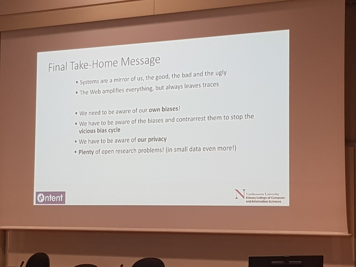 Lila_Boualili's tweet photo. #essir2019 Ricardo Baeza-Yates final take-home message. https://t.co/C2GJZBhdrX