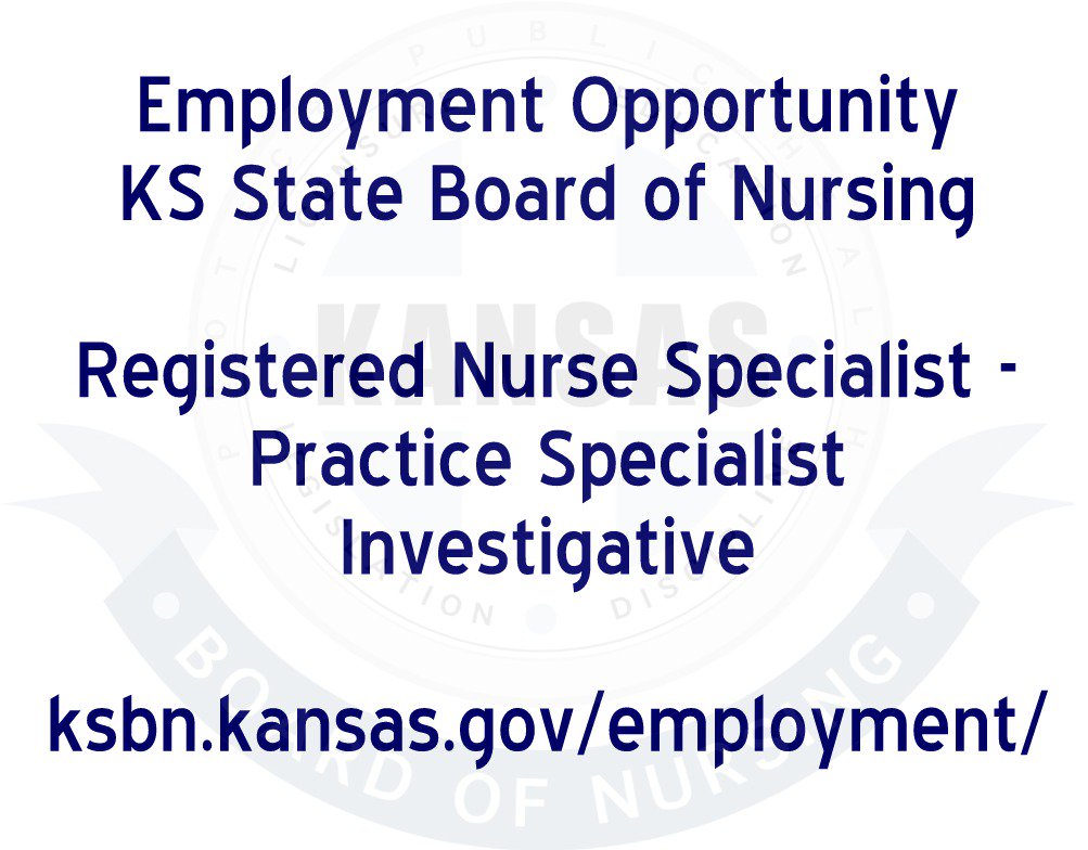 ksnursingboard's tweet photo. Employment Opportunity - Registered Nurse Specialist - Practice Specialist - Investigative - #ksjobs #topekajobs - https://t.co/aGfcGx0062 https://t.co/MPPHNo5JAz