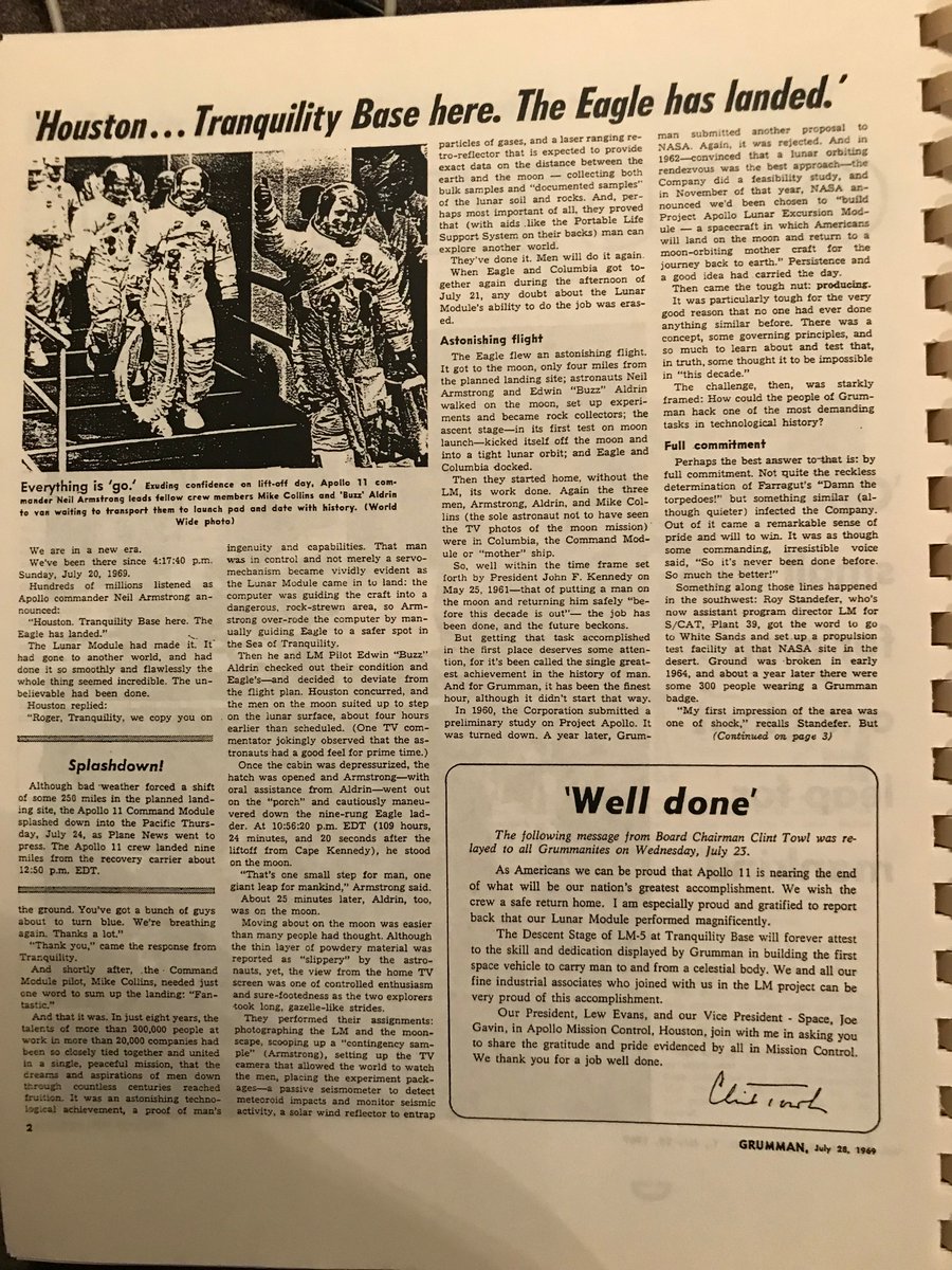 CradleAviation's tweet image. Remembering the #eaglehaslanded #lunarmodule #Apollo50th from Grumman News archives. Celebrate with us on Sat, July 20th in a community countdown.