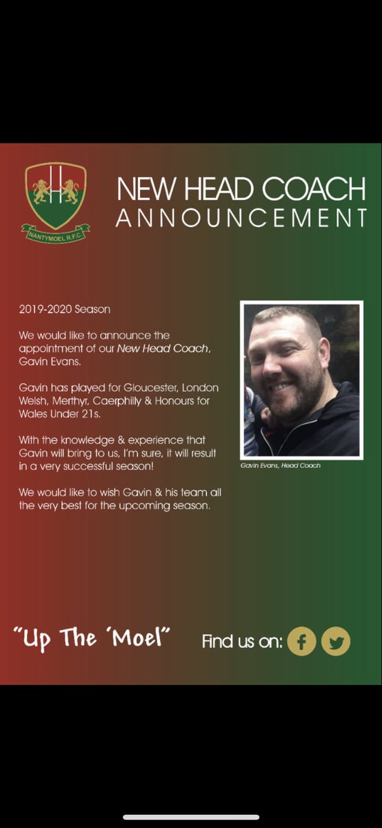 NantymoelR's tweet image. Biggest news of the 2019/2020 season. Welcome on board Gavin #upthemoel 🏉
