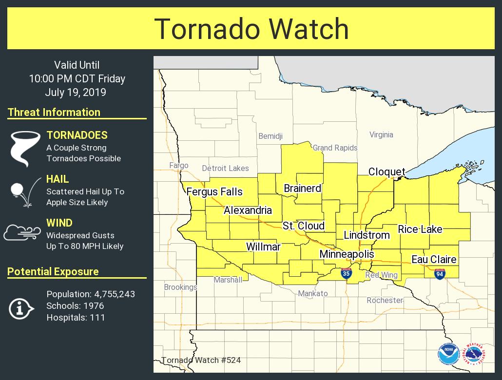 NWStornado's tweet photo. A tornado watch has been issued for parts of Minnesota and Wisconsin until 10 PM CDT https://t.co/NjNIMTLQcM