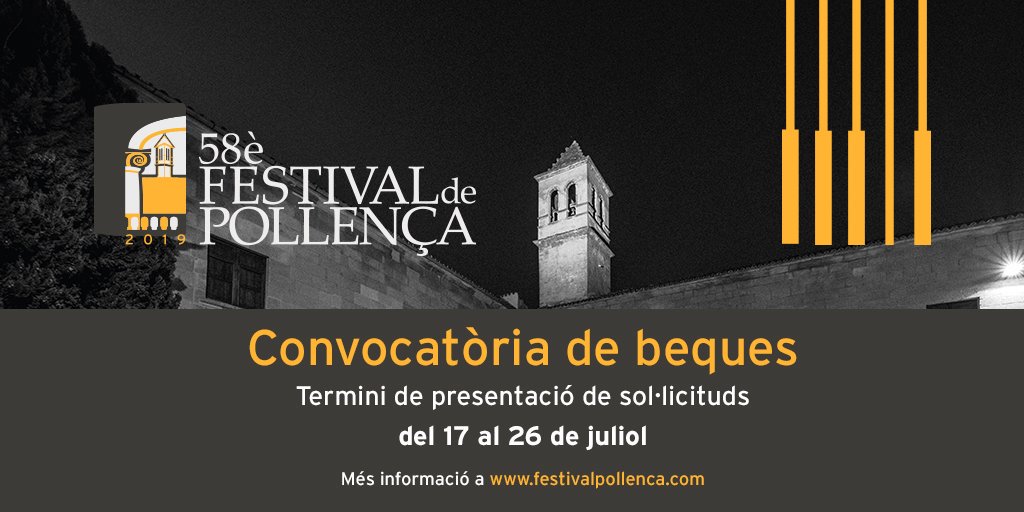 Beques per a les tasques d'atenció al públic de la 58a edició del Festival de Música de Pollença.
Mes info: ajpollenca.net/ca/subvencions…
#Pollença #Pollensa #Mallorca #Majorca #Festival #MusicFestival  #SummerFestival #LoveMusic #ClassicalMusic #LoveClassicalMusic #LoveMallorca