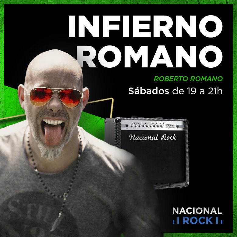 NacionalRock937's tweet photo. [AIRE] De 19 a 21 escuchá a @robertoromanoar en @InfiernoRomano por https://t.co/pTR5BZqskL https://t.co/k1JSpqtz4s