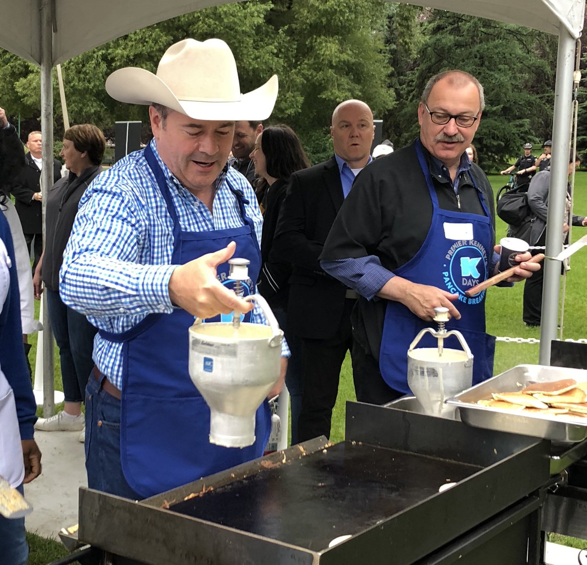 RicMcIver's tweet photo. We're having a K-riffic time at this year's @KDaysyeg festivities! Glad to see so many faces braving the weather to come out and enjoy the Premier's Breakfast and #kdaysparade #KDays https://t.co/1xTP9y11Qt