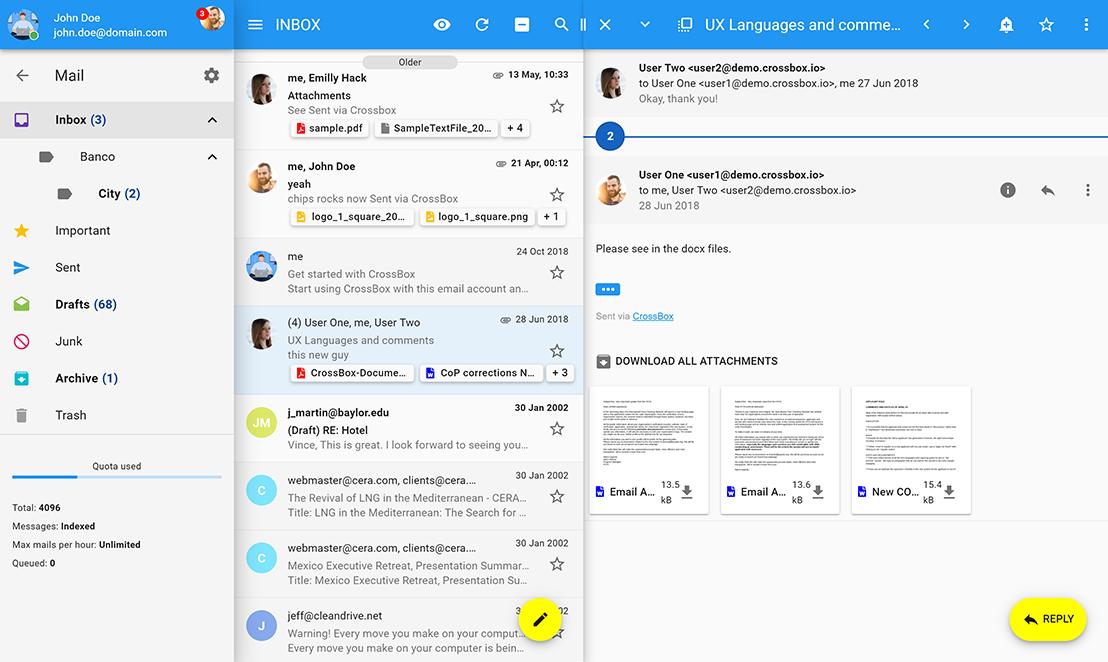 CrossBoxIO's tweet photo. Meet CrossBox - a brand new Webmail App for cPanel, Plesk, and Direct Admin. It's intuitive, it's fast, and it looks pretty darn good! Choose to do email properly, choose the CrossBox #Webmail #App. https://t.co/5Bxtqyjnk0 https://t.co/TKwxSMEEbM