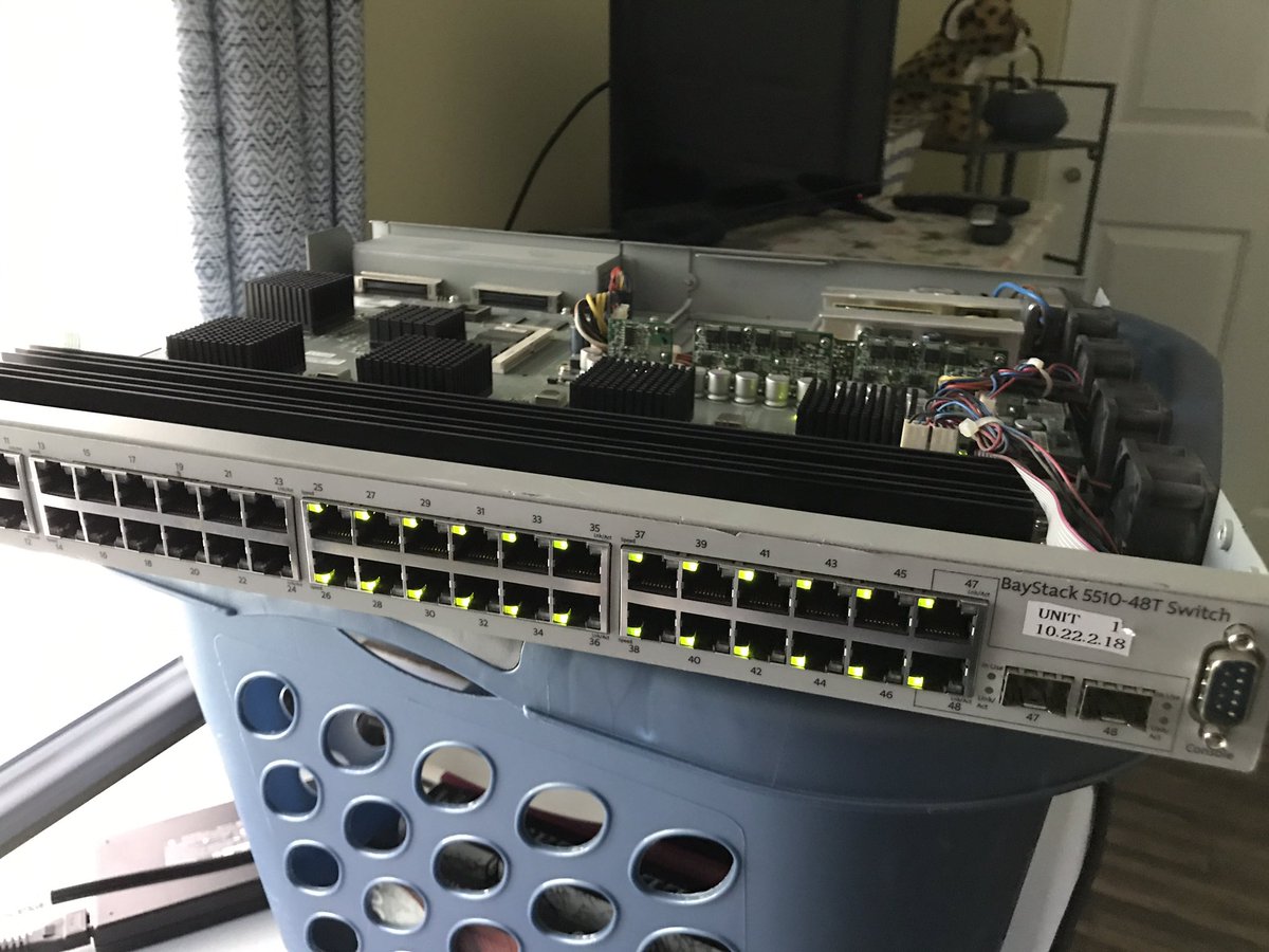 joeammond's tweet image. Anyone want to dredge their memories of old #Nortel #BayStack switches? 5510-48T switch, took a power hit in a storm a couple of weeks back. No response from the serial console, just half the lights on the front on solid (and obviously no packets flowing).