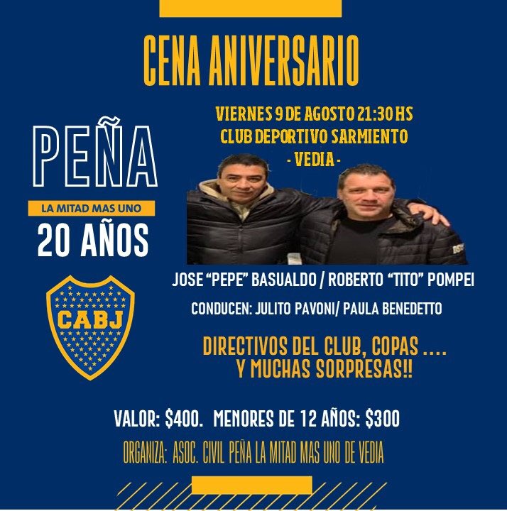 Vediadeboca's tweet photo. FESTEJAMOS LOS 20 AÑOS
No te la podes perder! 

Pedí ya tu entrada! 

#vamoslapeña #20años #launicapeñadeprimera #elinteriordeboca https://t.co/P4e3IEHmrs