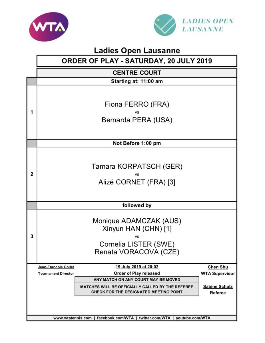 Voici le programme des 1/2 finales du 20 juillet au Ladies Open Lausanne ! 🔥
Info et tickets : ladiesopenlausanne.ch