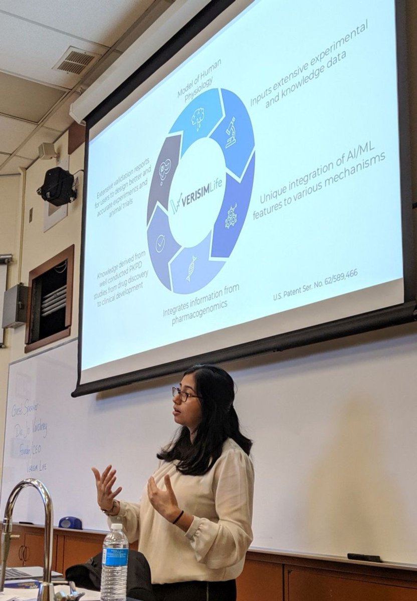 Dr. Jo Varshney founder and CEO of VeriSIM Life talking to CCSF students in BTEC 5