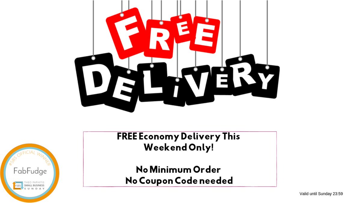 FabFudge_UK's tweet photo. FREE Delivery with NO minimum order on ALL fudge this weekend only!
What's better than that?!
#FridayFeeling #weekendvibes #OffersTree #VeganFood https://t.co/mHjPLf0j0S