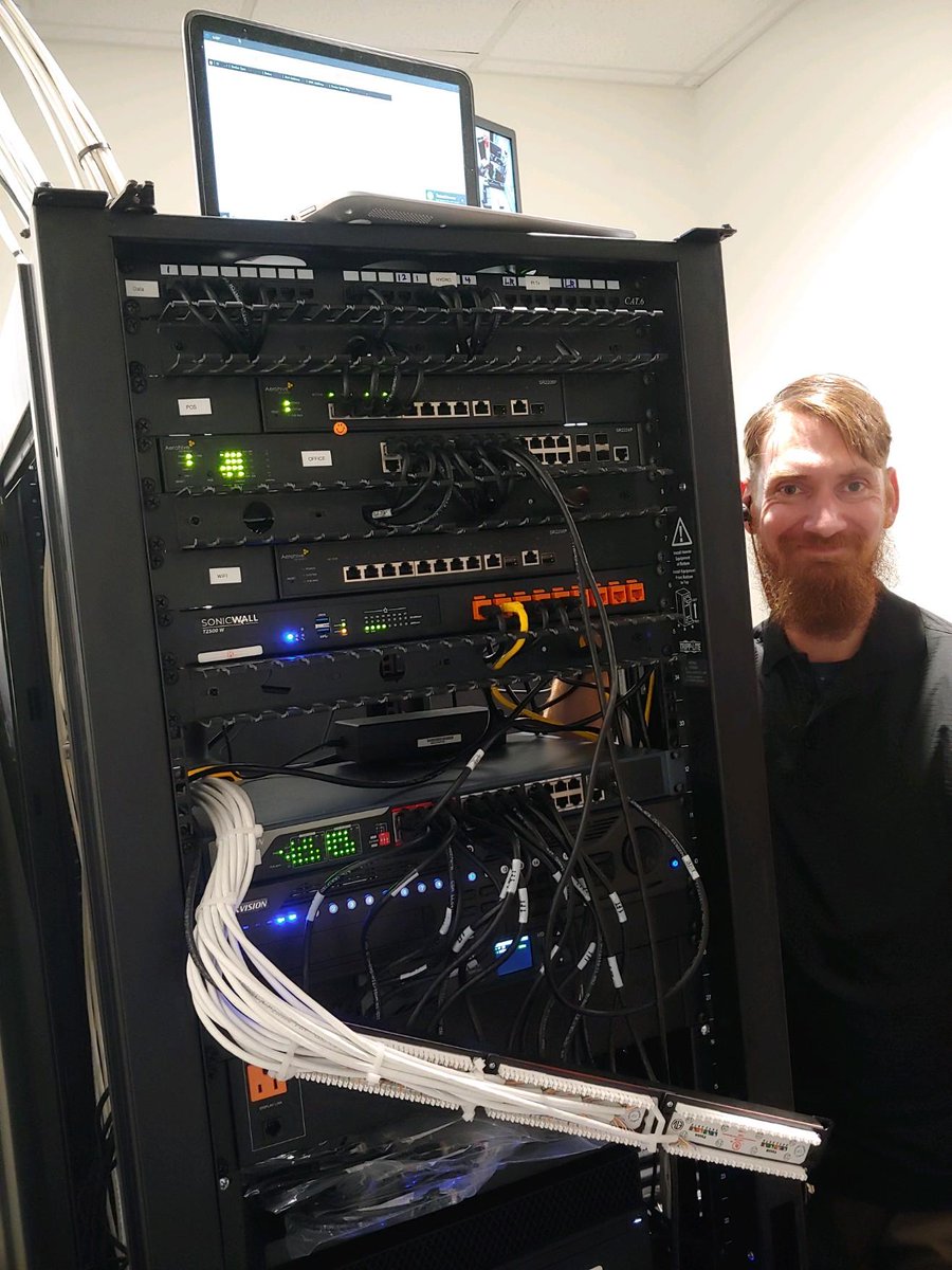 CieloIOT's tweet photo. Are your cords out of control? Let #CieloIT help manage your technology and clean up those server racks! Our team is working on a build in North Augusta, SC, today for our valued clients, #SunshineFitness. Learn more about our managed services at https://t.co/1rHcCs1eNG! https://t.co/hJhtISjd3A