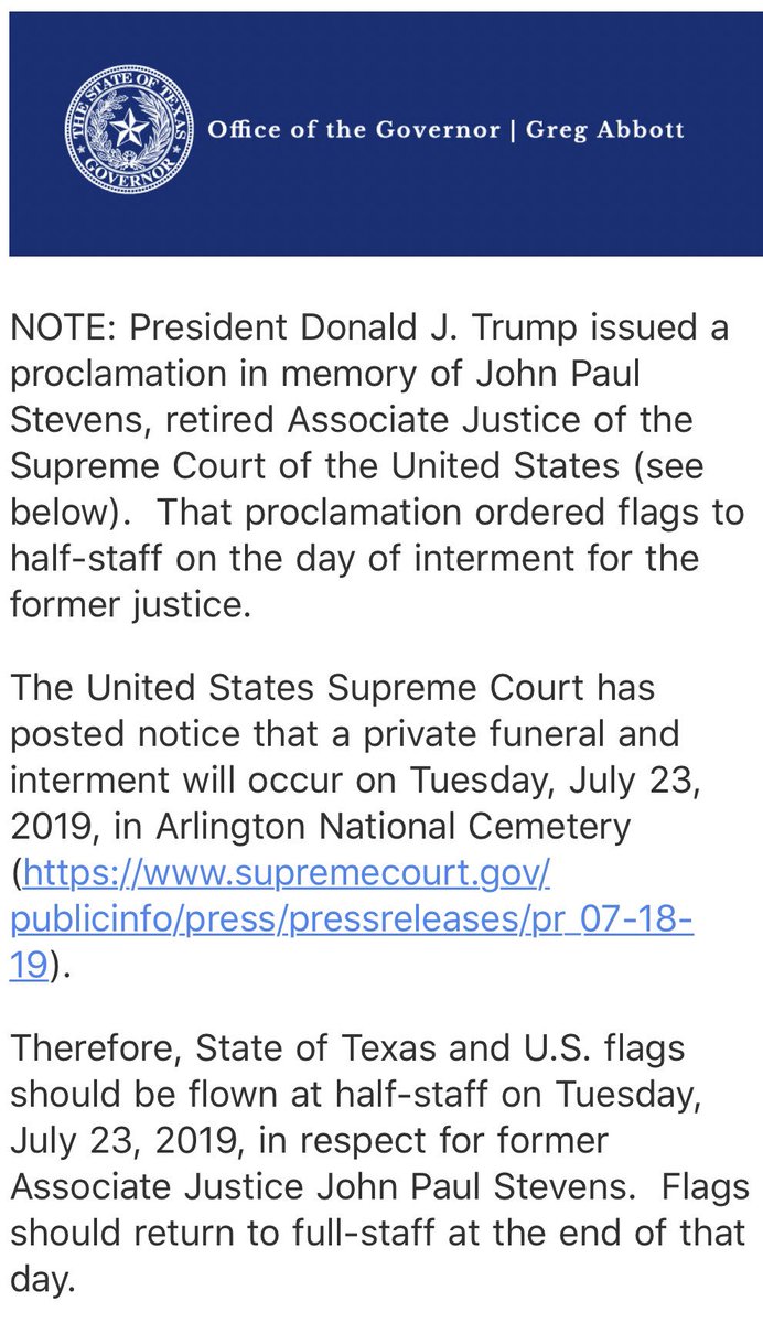 TexasFlagStatus's tweet image. HALF STAFF on TUESDAY: @GovAbbott’s office has released the following statement: