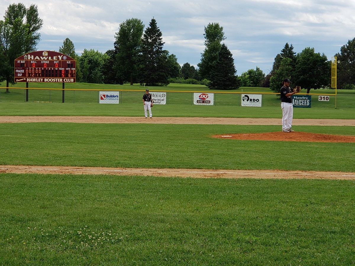 dgfbaseballclub's tweet photo. DGF Post 397 (18-3) tops Frazee in the 1st round Friday in Hawley by a score of 6-0. Nathan Leitner and Jay Greuel combine for the shutout.
Next up Saturday DGF vs Barnesville at 2:30 PM in 2nd round action.
#Post397 https://t.co/u9K3iXobdO