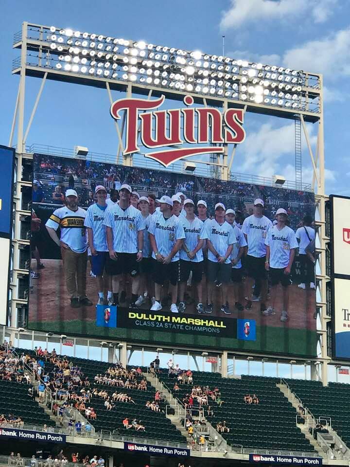 SamAliSports's tweet photo. #ICYMI: Last night before the Twins game, @MarshallToppers were honored for their Class AA state championship win. Congrats to Joe Wicklund and the Toppers! (Picture courtesy: Kevin Snyder) https://t.co/xqmmDuQZHU