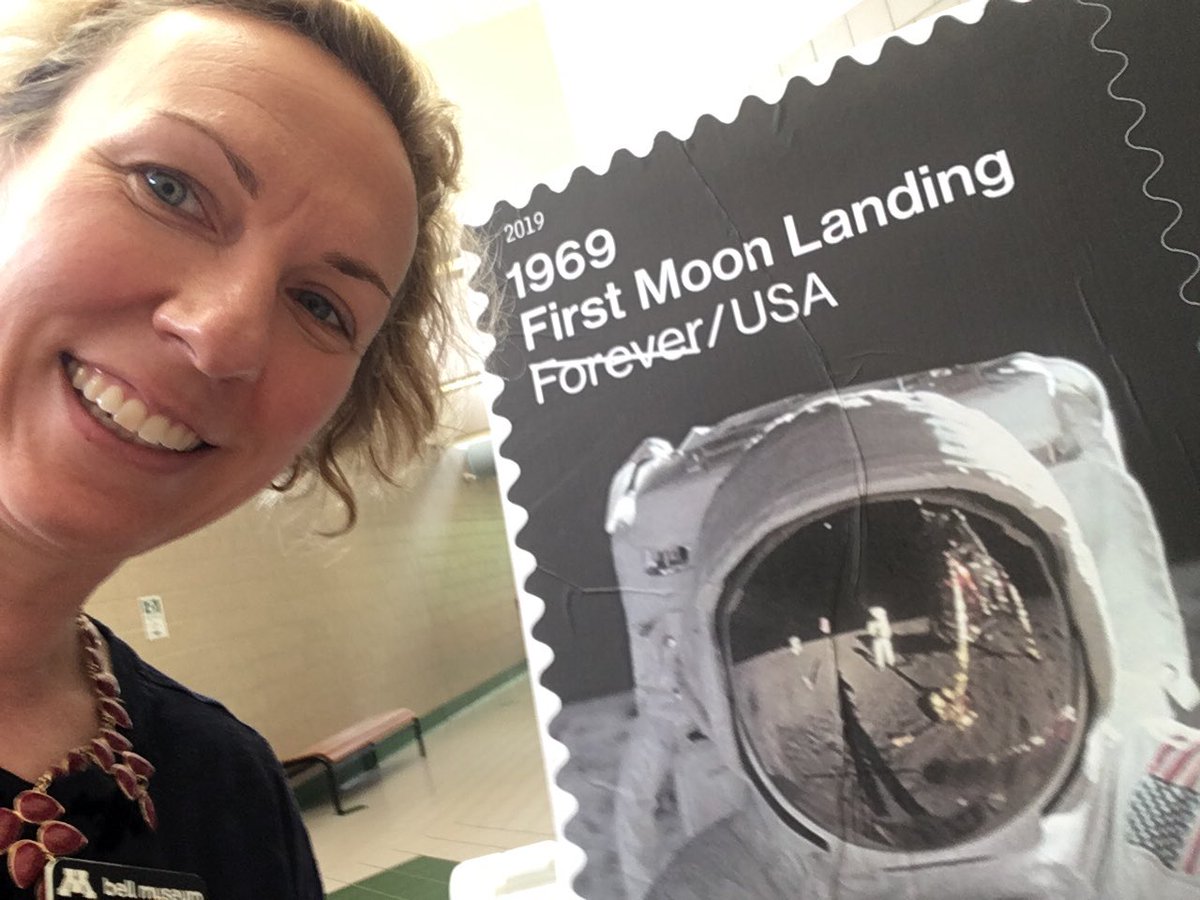 DrHolly's tweet photo. Today I had the awesome opp to participate in the First Moon Landing Stamps dedication ceremony at the Minnesota Stamp Expo on behalf of @BellMuseum — so much fun! And as @APS_stamps pointed out, stamps have the power to tell inspiring #STEM stories! #museumlife #Apollo50th https://t.co/z7KOxwegm0