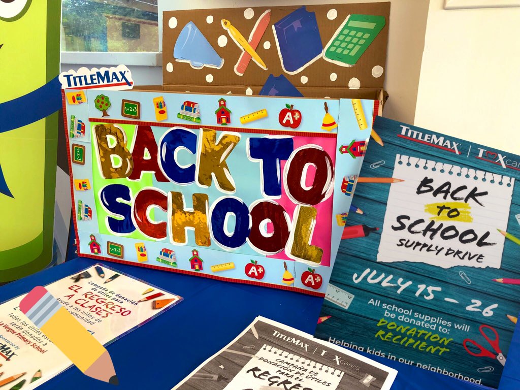 Team Lavergne is ready for our annual Back to School Supply Drive. Stop by to help donate to the children of our community! ✏️📓#BTS2019 #Tmxcares #BackToSchool2019 #tmx #Lavergne #Titlemaxcares <a href="/troymaggard/">Troy Maggard</a> <a href="/jamesd4tmx/">JamesRVP20</a> @OBielss <a href="/TMXCompanies/">TMX Companies</a>
