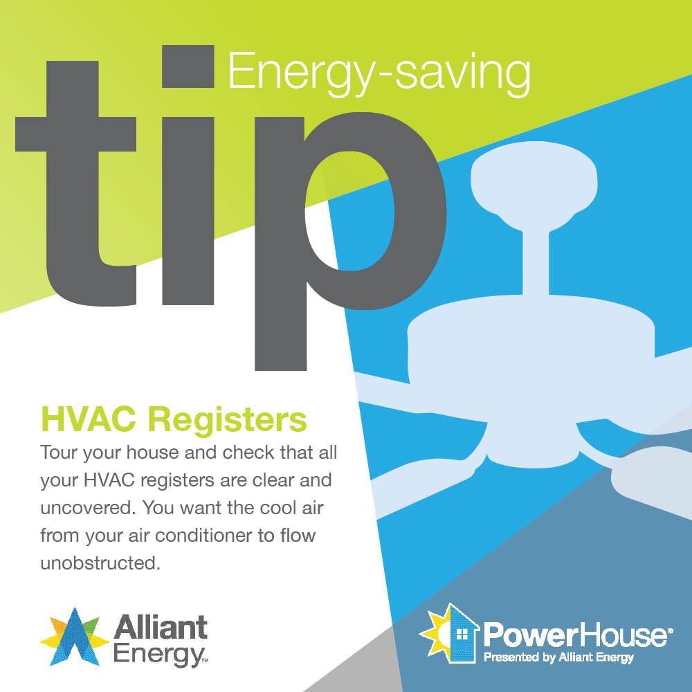 alliantenergy's tweet image. Keep those vents and registers clear! #coolingtips #ac #energyefficiency