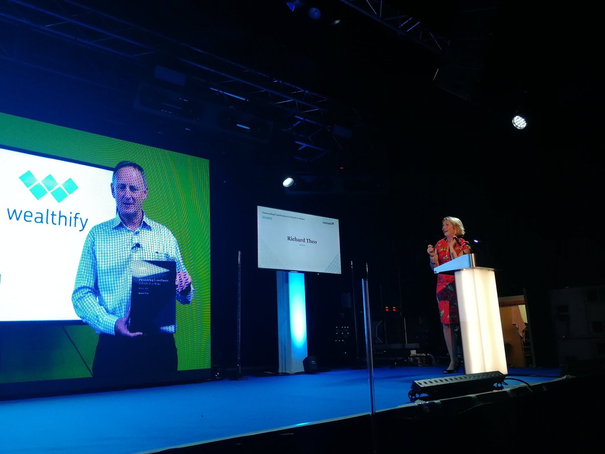 WalesFintech's tweet photo. Amazing to see @richbtheo get the Outstanding Contribution award at the @fintechwales awards. Great presentation from Louise @Confused_com. Enjoy the holiday Richard. #wealthify #fintechwales #fintech https://t.co/tJ90ncAVIg