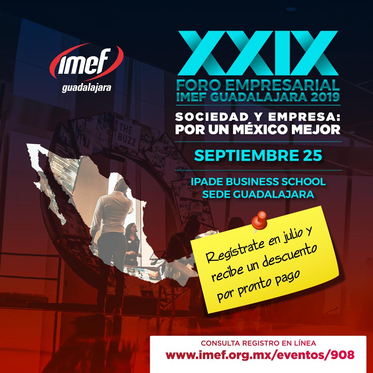 IMEFOficial's tweet photo. El próximo 25 de septiembre realizaremos el Foro Empresarial IMEF Guadalajara 2019. Reserva la fecha.

Programa ➡️ https://t.co/clplCWfyTG
Registro ➡️ https://t.co/25ribGMGNM

#EventosIMEF  #Guadalajara #IPADE https://t.co/Y9jL95kcw5