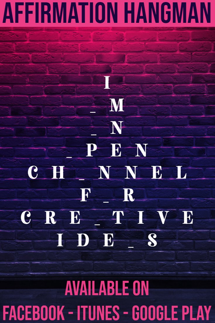 SFrenzy222's tweet photo. Click the link &amp; Download #Affirmation Hangman Today! #Affirmations #Lawofattraction @PositiveThoughts #ChangeYourThoughts #ChangeYourLife #DailyAffirmations  #Manifesting #Universe #ThirdEye 

Google Play  - https://t.co/FfUBOCoybI 

Itunes - https://t.co/5l1EkUsrCK https://t.co/k9UcOerwcw