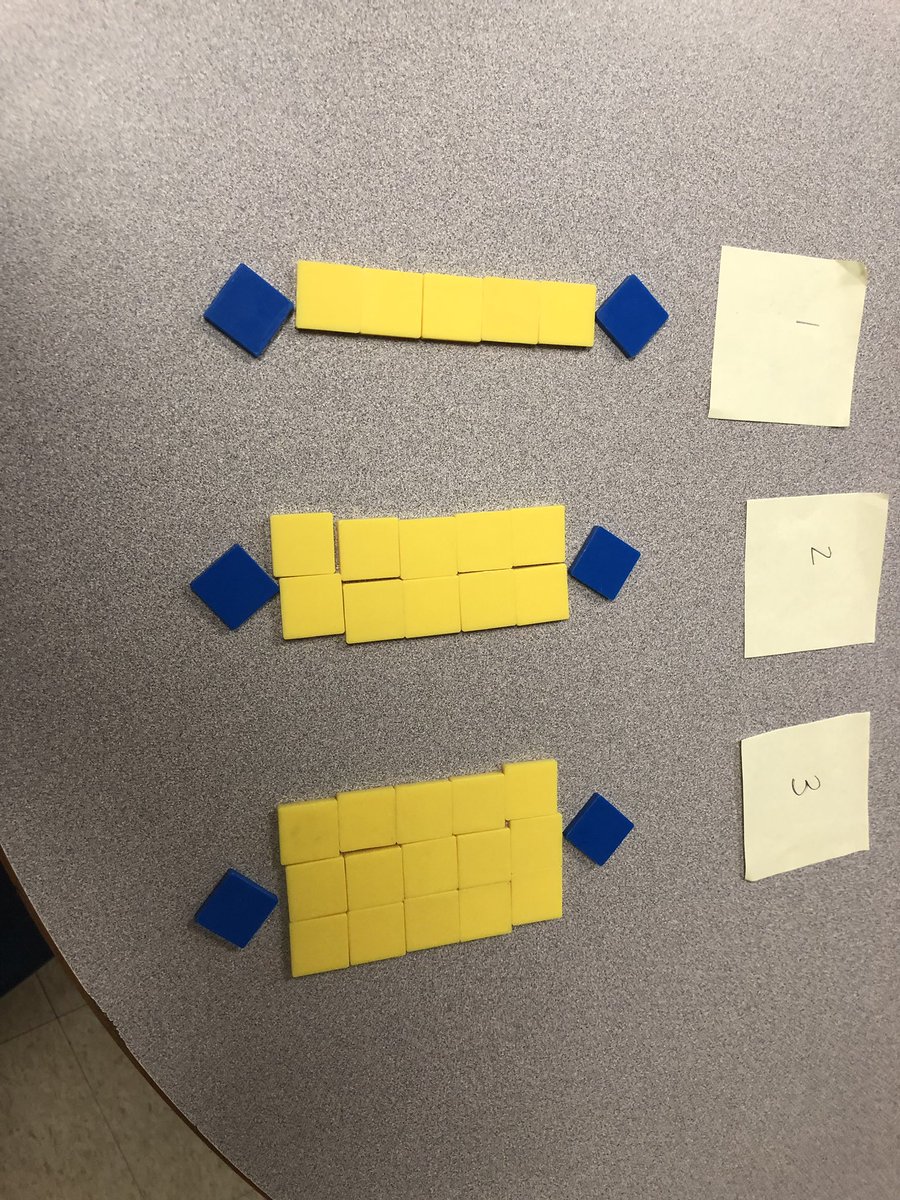 neufeld_sandra's tweet photo. Greatest joy of teaching is seeing an “ah-ha - I CAN do math!” moment in Ss.  In Algebra today for intermediate campers @Harriett_Todd there were many.  In their patterns can you see the multiplier &amp; the constant?  What equation is it?  #PatternstoAlgebra @scdsbSL. https://t.co/bIB30ybWp8