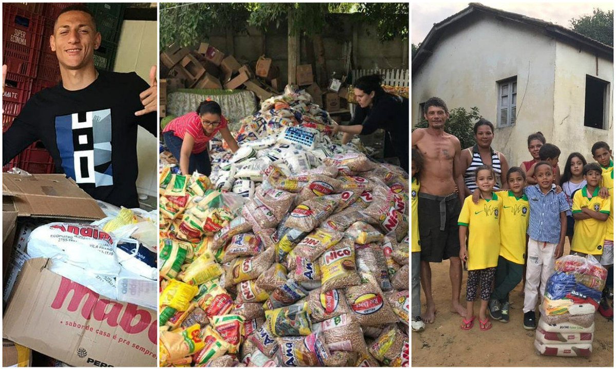 Richarlison doa 6,4 toneladas de alimentos para famílias carentes de Nova Venécia glo.bo/2y3gWwR