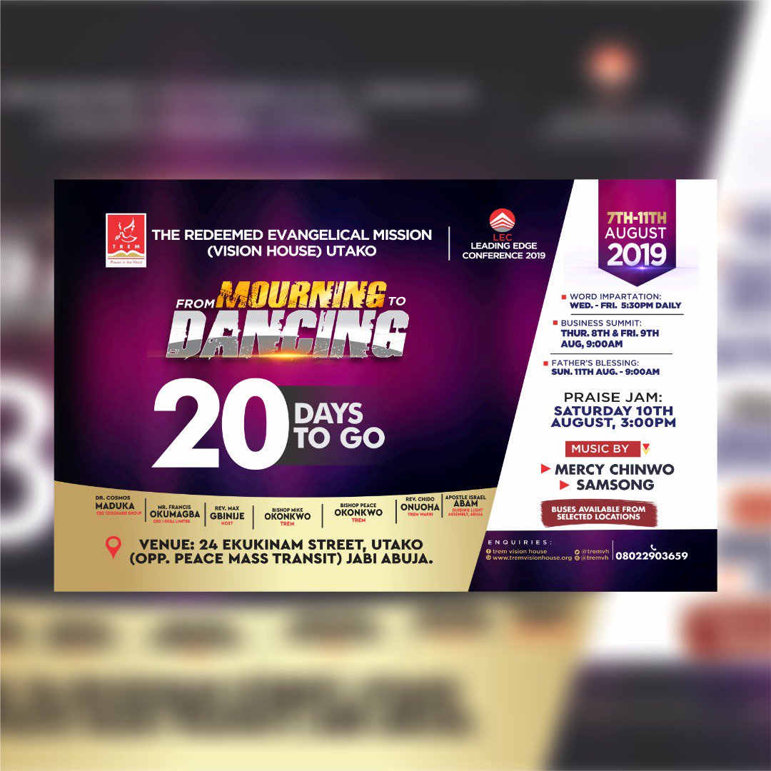 FEgbucha's tweet photo. Abuja are u ready??? It's The leading edge conference 2019,come and enjoy in God's presence!

See fliers for more details..

 #AbujaTwitterCommunity
#Tremvh
#mercychinwo
#Samsong https://t.co/GAgRsD0PM3
