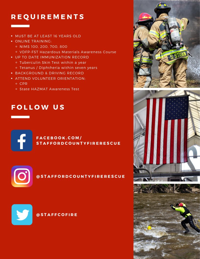staffcofire's tweet photo. 4 different opportunities:
🚒 Fire
🚑 Rescue
🚨 CERT
🖥 Administrative
Join our team. Become a volunteer. 🚒🚑 #scfrd #staffordcountyfireandrescue #fireandrescue #staffordcounty #🚒🚑 #volunteer #firefighter #emt #paramedic #cert https://t.co/dSlOR9eEyu