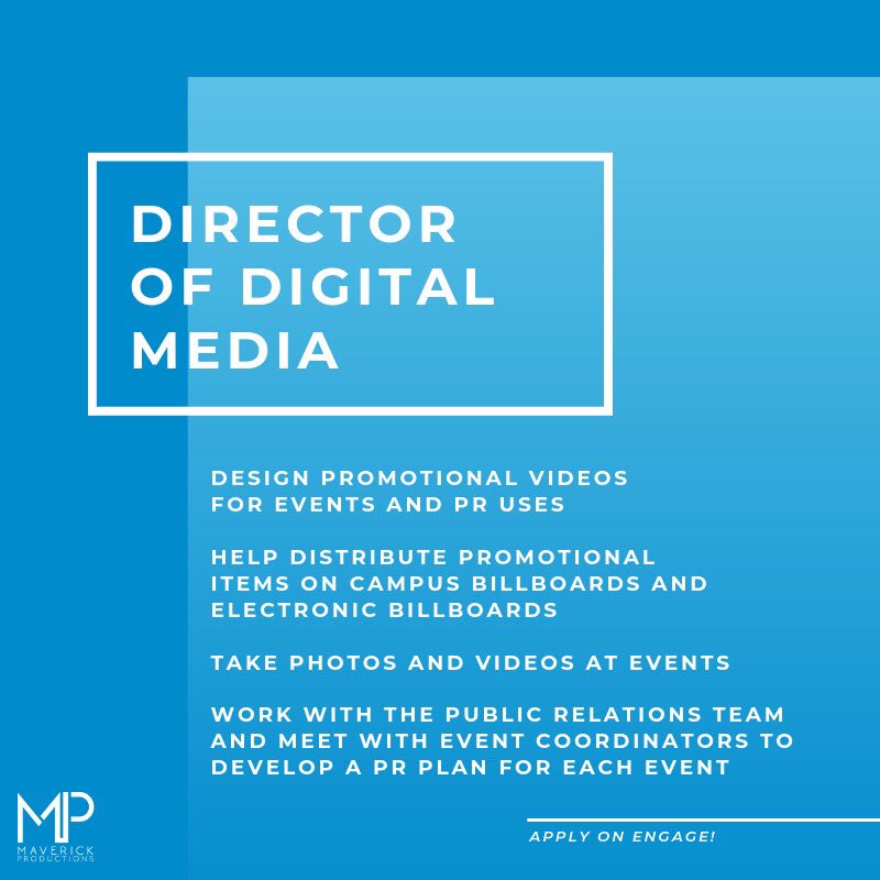 Attention photography lovers and video producers: we have the perfect opportunity for you! 🎥 Our Vice President of Public Relations is looking for a creative individual to help take MavPro’s marketing to the next level. Have questions? Email Mikayla Dyell at mdyell@unomaha.edu!