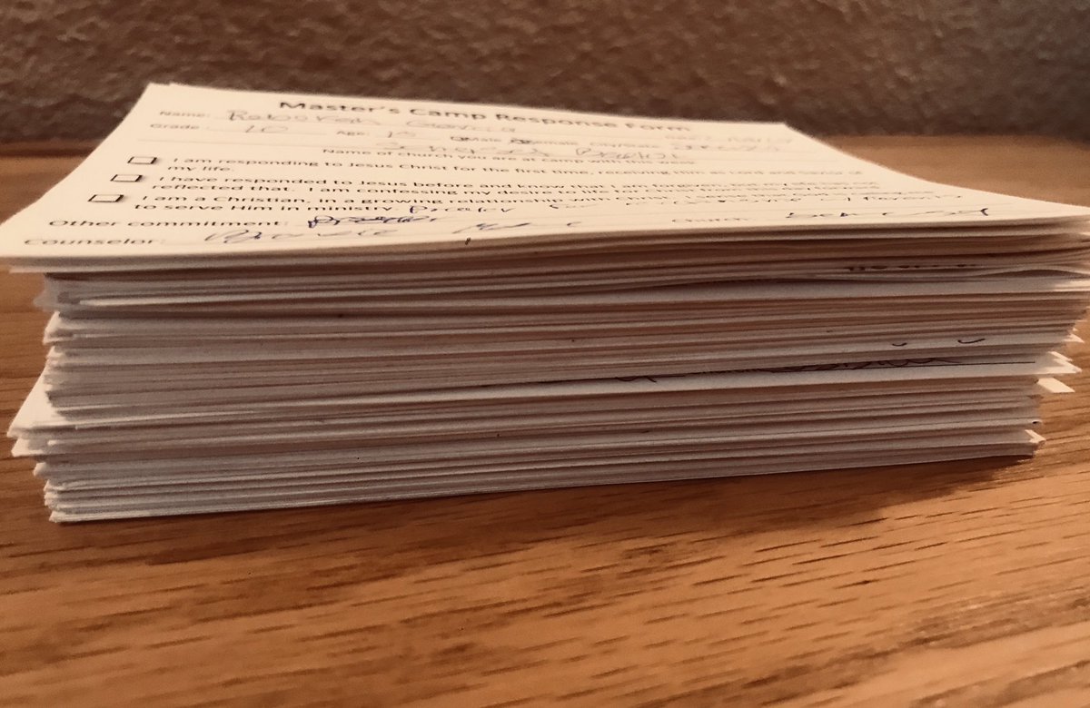 All these cards represent the souls that responded to Gospel at #masterscamp2019 this week.
😯👏🙌 

What a joy it was to preach this Student Camp again! Friends, would you join me in praying for each one of them, and their journey in following Jesus? 

<a href="/alto_frio/">AltoFrioBaptistCamp</a> <a href="/masterscamp/">Master's Camp</a>