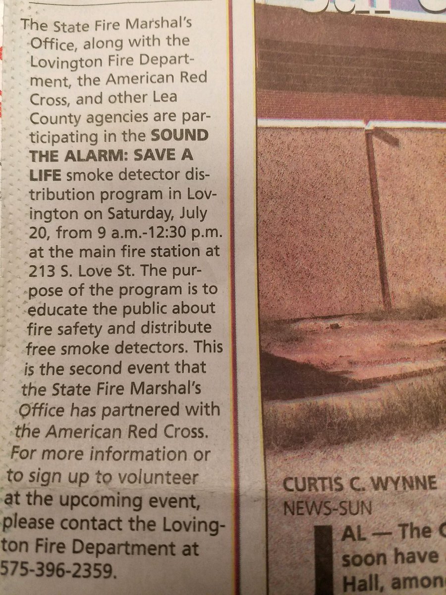 gilloonj's tweet photo. @AmRedCrossSW Lovington, NM.The Lovington Fire Department has partnered with the American Red Cross to install FREE smoke alarms to high-risk communities on July 20th beginning at 9:30 am until 12:30 pm, 
The rally point is at the Lovington Fire Department, 213 S. Love Street, https://t.co/TLPMqHJr2Z