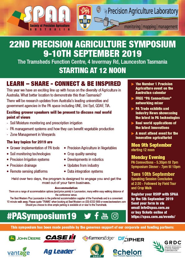 We’ve listened 2 your feedback, &amp; this year we’re excited to present the 2019 PA Symposium in Launceston Tas. We’d love 2 see you there for the premier PA event of the year. 
#PASYMPOSIUM19 Registrations are now OPEN
spaa.com.au/wp/wp-content/… <a href="/theGRDC/">GRDC</a> <a href="/SAGrainTrust/">SAGIT</a> <a href="/LandmarkEchelon/">Landmark Echelon</a>