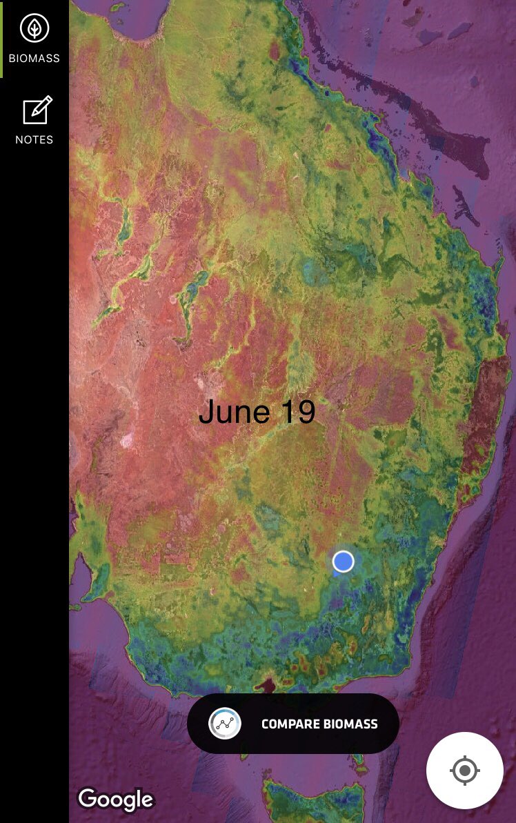 farmboyG's tweet photo. @jlaycock55 @farmingfitz @cropmad @GribbleRC A bit of cloud interference in the July image by the looks. Blue dot is Temora #ausag #deciphergo Interesting all the same 👍 https://t.co/5qyCrr9tar