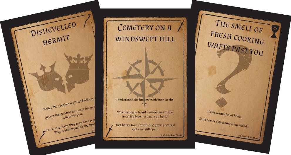 trinitykstudio's tweet photo. We've had a lot of people join us here on twitter of late (thank you all) we thought we'd go back to where we started with our first #GMsTarot draw - could you get an evenings play out of these 3 cards? https://t.co/w5kA8FVR8D