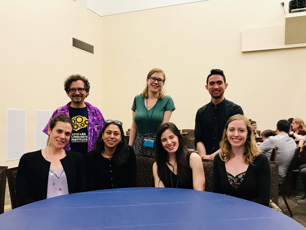LSA2019's tweet photo. Thank you! From #lingstitute2019 co-directors and staff:

L to R: Georgia Zellou, Raul Aranovich, Jessie Murray, Chloe Brotherton, Kristen Greer, @petertorres, Michelle Cohn https://t.co/3AMmNuCupN