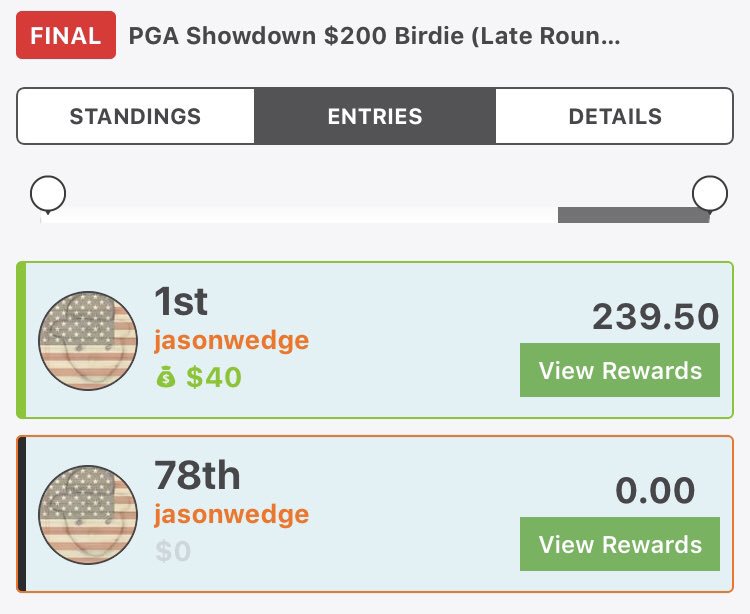 wedge2424's tweet photo. #FridayScreenShot All downhill from here. Main line is utter trash. Oh and on the showdown I won I didnβt enter a second line I left it blank.
Pretty sure I should just skip The Open for DFS purposes going forward https://t.co/9oPggGd6SE