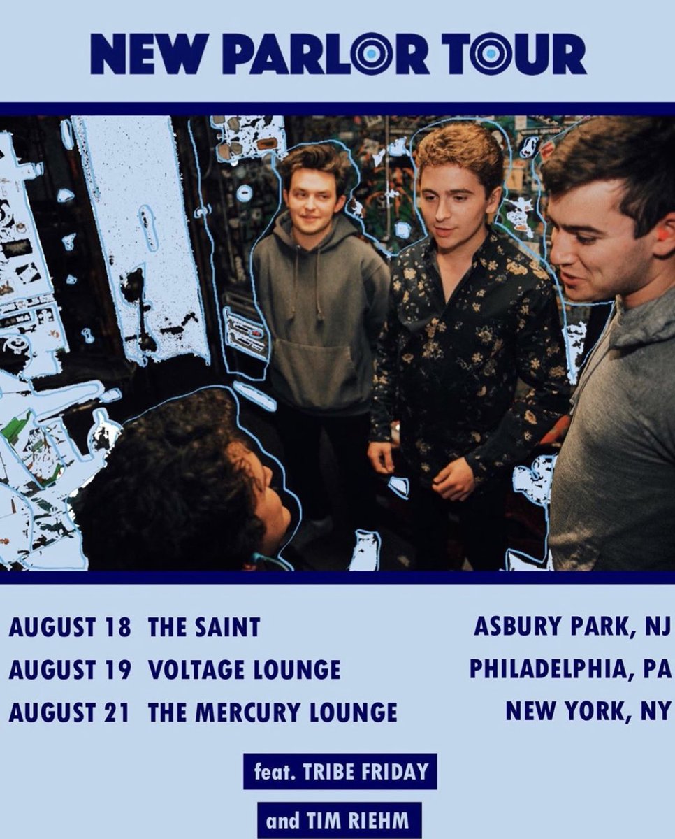 AFAmgmt's tweet photo. Summer Tour! @NewParlorBand @GavinBecker3 hit the road w/ @tribefriday &amp; @timriehmmusic in August. Tour dates &amp; tickets in the bio link on their page 🧿
•⁣⁣
#newparlor #gavinbecker #peachy #altnation #newmusicfriday #nyc #mercurylounge #voltagelounge #thesaintnj #asburypark https://t.co/LfY5ng5mng
