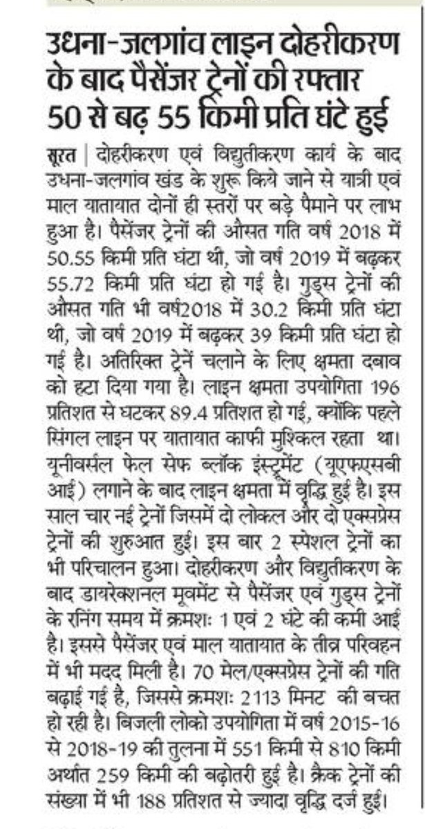 DevelopedSurat's tweet photo. as #Completed #Electrical_work & #Double_Line #Railway_Tracks
on #Udhana #Jalgaon #Railway_Line
all Train's #Avarage_Speed_Increased & started to #Reduced_Time
#Benifits for #Thousand_of_Passengers #Daily ..
#RajasthanPatrika #Gujaratmitra #DainikBhaskar #Surat #yes_icc https://t.co/7ATuzdEGN0