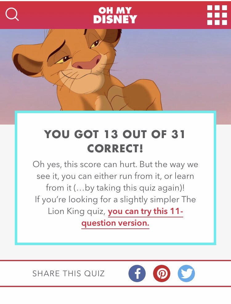 Laura Edwards On Twitter I Just Took The Lion King Quiz And Oh Yes This Score Did Hurt Haha Can Anyone Get A Higher Score Than Me Or Should I Say Can