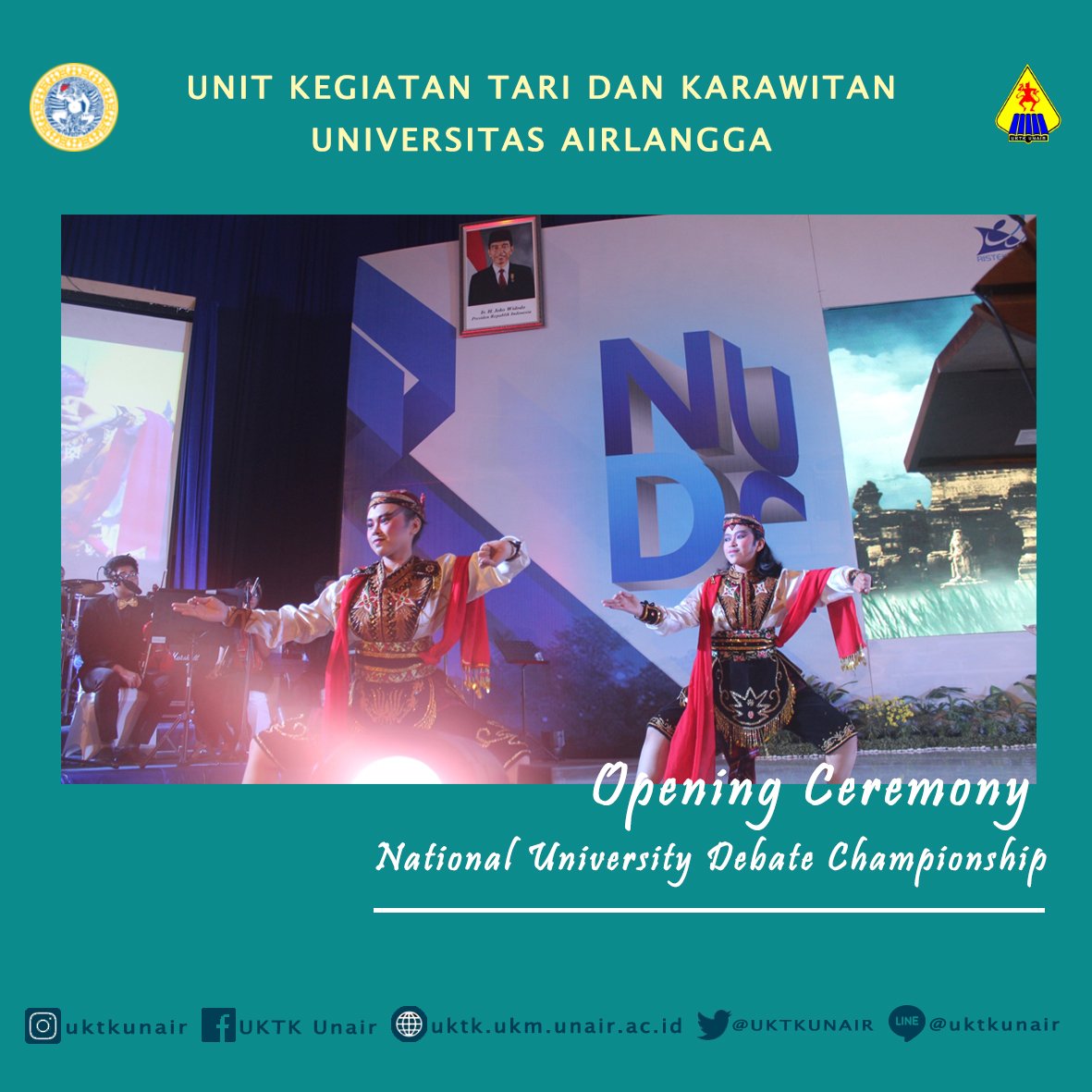 UKTKUNAIR's tweet photo. Senin malam, 15 Juli 2019, UKTK UNAIR sukses menampilkan Tari Remo Kolosal dengan melibatkan 10 penari dan juga diiringi oleh musik gamelan secara langsung untuk acara Pembukaan NUDC dan KDMI di Airlangga Convention Center.
Alhamdulillah UKTK Kabul Kajate nggeh lur..
#tariremo https://t.co/RTETFL6P40
