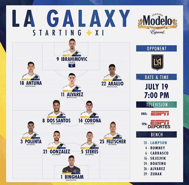SantaBarbara_SC's tweet photo. Santa Barbara SC Alumni Julian Araujo starts for the LA Galaxy tonight against LAFC! 7:30pm on ESPN...Ibrahimovic with the first LA Galaxy goal...and Julian with the assist! Go Julian! https://t.co/X8EKGCAmny