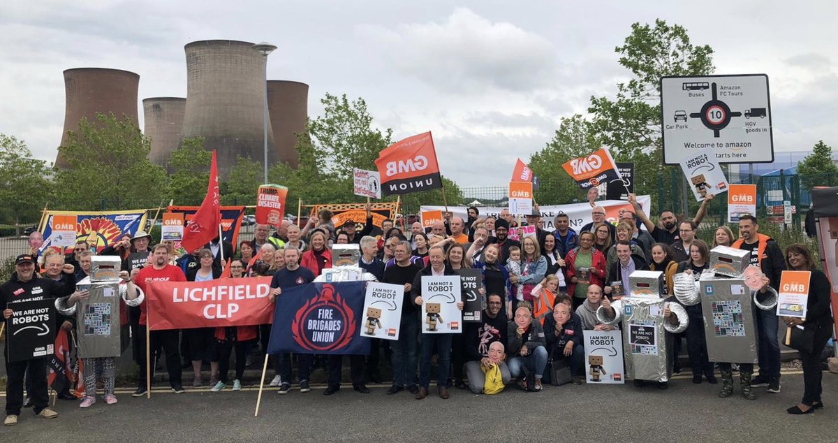 GMBMidlands's tweet photo. We’d like to say a massive thank you to all our #TeamGMB activists, TU colleagues, community and @UKLabour activists for helping to make our protest at #Amazon  Rugeley such a success

Together, we will win the fight for #Amazon  workers! ✊️
#AmazonAreNotRobots https://t.co/eC1mM1JBbh