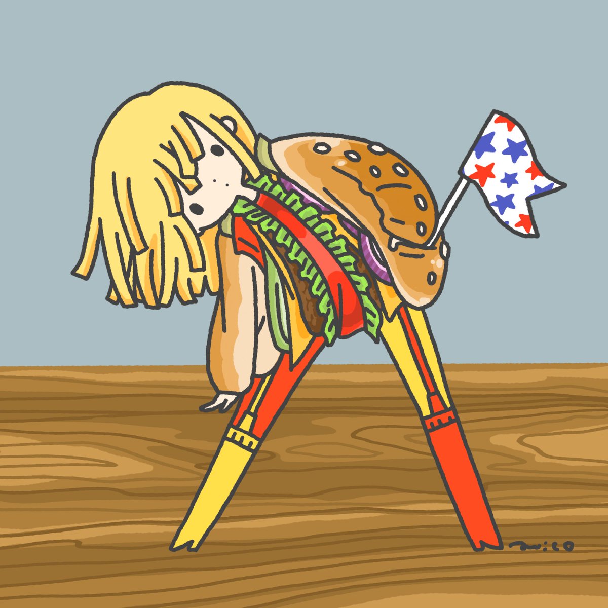 「Hamburger ?

#ハンバーガーの日 」|paricoのイラスト