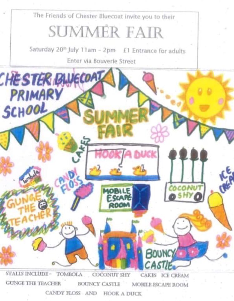 Loads going on today from 11am - even the <a href="/MarysProud/">Proud Marys</a> will be singing! All welcome. <a href="/ChesterBlueCoat/">Chester Blue Coat CE Primary School</a> always put on a great fair.