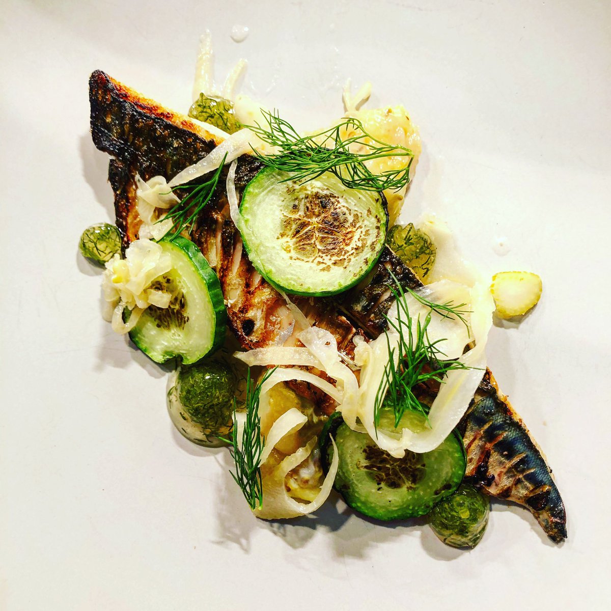 New on the menu  <a href="/thecarpentersA/">the carpenters arms fulbrook</a> BBQ mackerel,gooseberry,chilli,fennel,dill gel