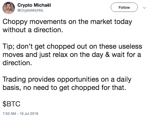CryptoMichNLdad's tweet photo. So @cryptomichNL, you tried the safe way and call two possible directions for your TA. And now you call it 'choppy movement' because they're not going any way of your directions? Even in safe-TA, you are not able to say something sensible about #BTC #BITCOIN. Still paid group!? https://t.co/ZLpMTq6m0A