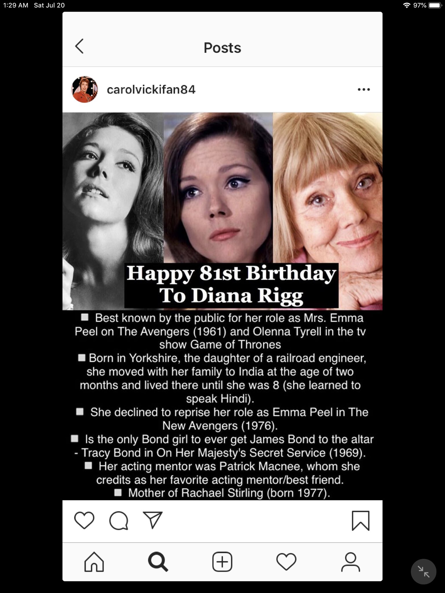 Happy Birthday! Diana Rigg, Carlos Santana, Sandra Oh and Natalie Wood!        
